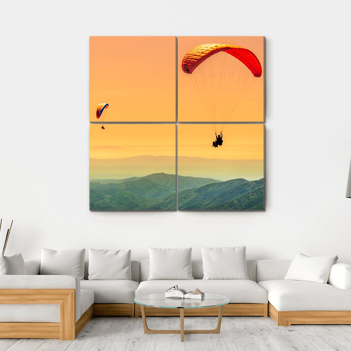 Duo Paragliding Flight Canvas Wall Art-4 Square-Gallery Wrap-17" x 17"-Tiaracle
