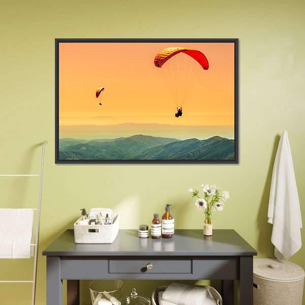Duo Paragliding Flight Canvas Wall Art-5 Horizontal-Gallery Wrap-22" x 12"-Tiaracle