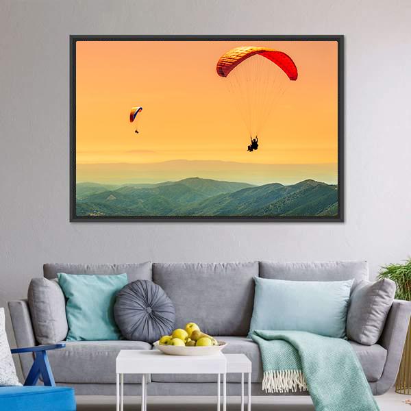 Duo Paragliding Flight Canvas Wall Art-5 Horizontal-Gallery Wrap-22" x 12"-Tiaracle