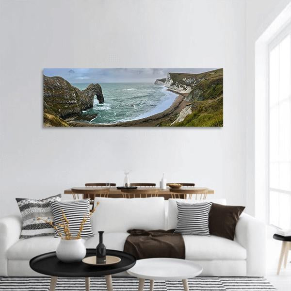 Durdle Door Beach Panoramic Canvas Wall Art-1 Piece-36" x 12"-Tiaracle