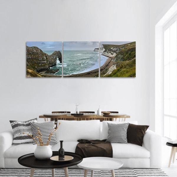 Durdle Door Beach Panoramic Canvas Wall Art-3 Piece-25" x 08"-Tiaracle