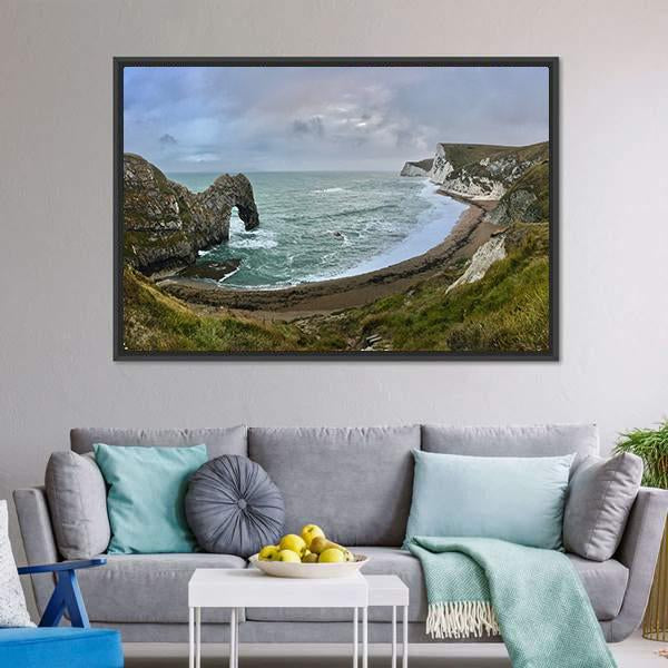 Durdle Door Beach Panoramic Canvas Wall Art-1 Piece-36" x 12"-Tiaracle
