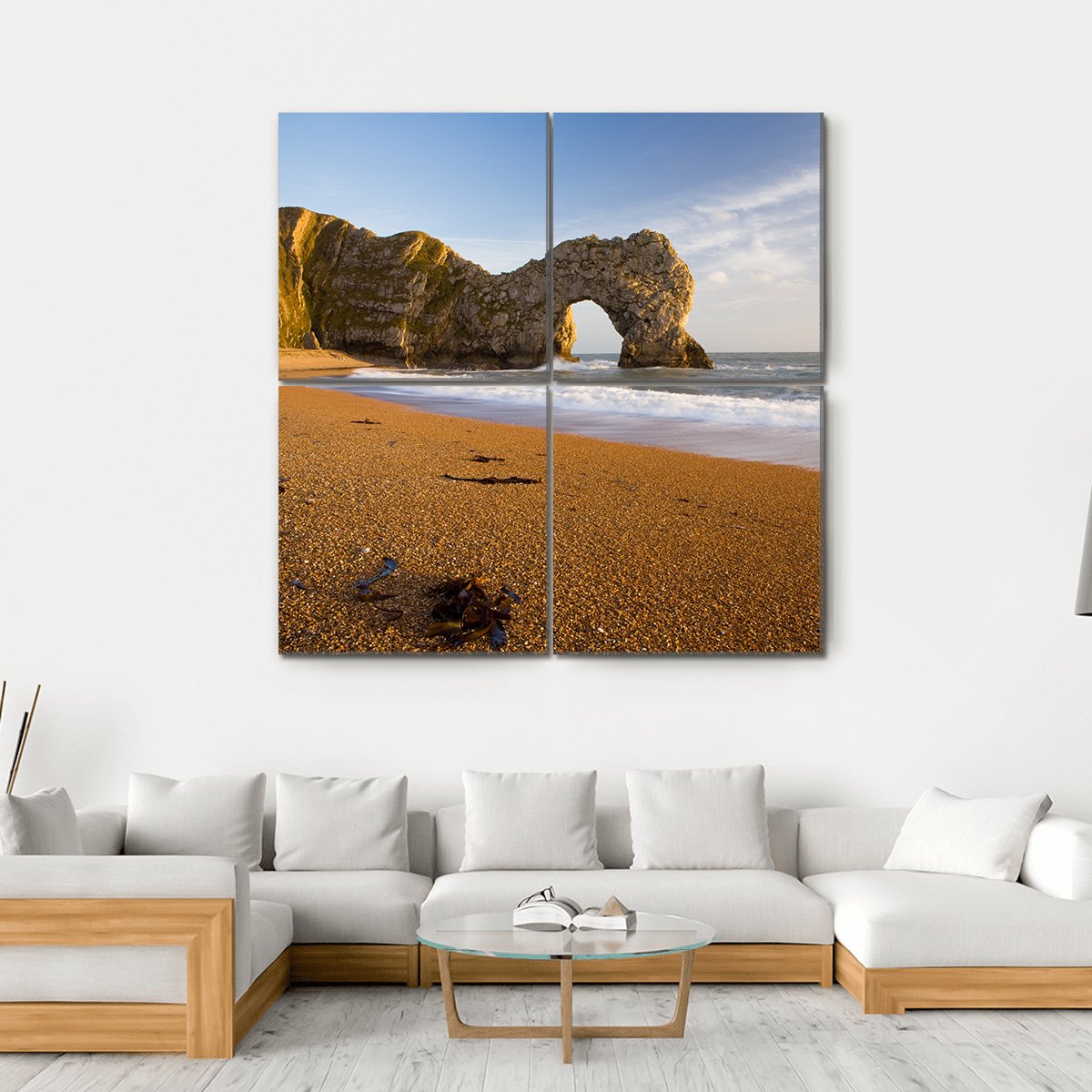 Durdle Door Natural Rock Arch In Dorset England Canvas Wall Art-4 Square-Gallery Wrap-17" x 17"-Tiaracle
