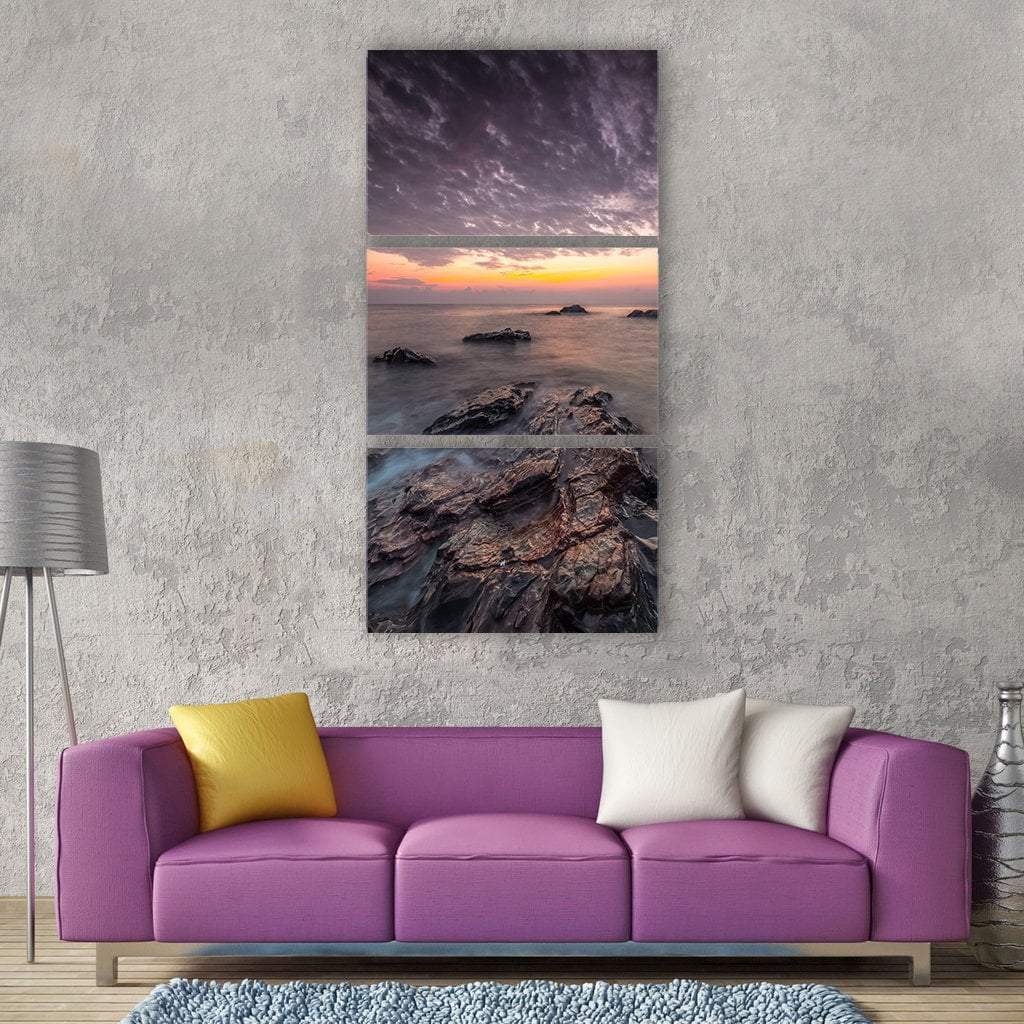 Dusk At Beach Vertical Canvas Wall Art-3 Vertical-Gallery Wrap-12" x 25"-Tiaracle