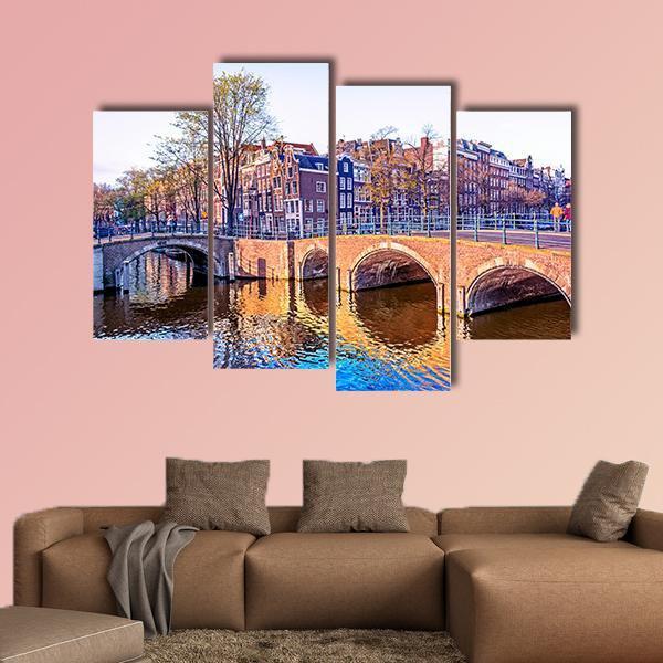 Dutch Houses &amp; Old Bridges Canvas Wall Art-4 Pop-Gallery Wrap-50" x 32"-Tiaracle