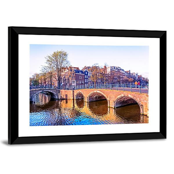 Dutch Houses &amp; Old Bridges Canvas Wall Art-3 Horizontal-Gallery Wrap-25" x 16"-Tiaracle
