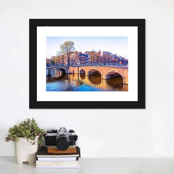Dutch Houses &amp; Old Bridges Canvas Wall Art-3 Horizontal-Gallery Wrap-25" x 16"-Tiaracle