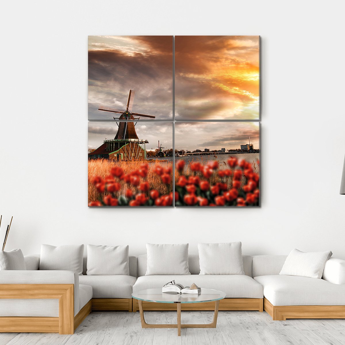 Dutch Windmills Amsterdam Canvas Wall Art-4 Square-Gallery Wrap-17" x 17"-Tiaracle