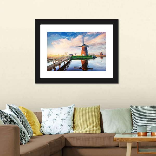 Dutch Windmills Canvas Wall Art-1 Piece-Framed Print-20" x 16"-Tiaracle