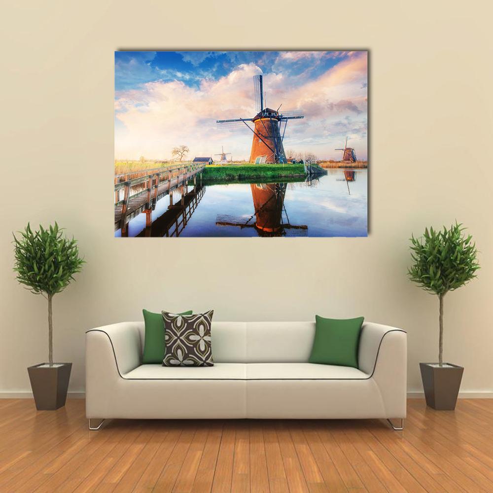 Dutch Windmills Canvas Wall Art-1 Piece-Gallery Wrap-24" x 16"-Tiaracle