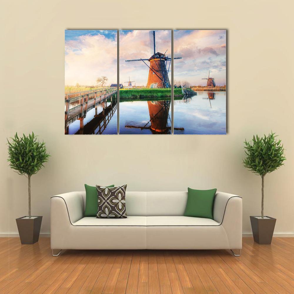 Dutch Windmills Canvas Wall Art-3 Horizontal-Gallery Wrap-25" x 16"-Tiaracle