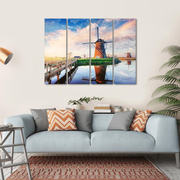 Dutch Windmills Canvas Wall Art-4 Horizontal-Gallery Wrap-34" x 24"-Tiaracle
