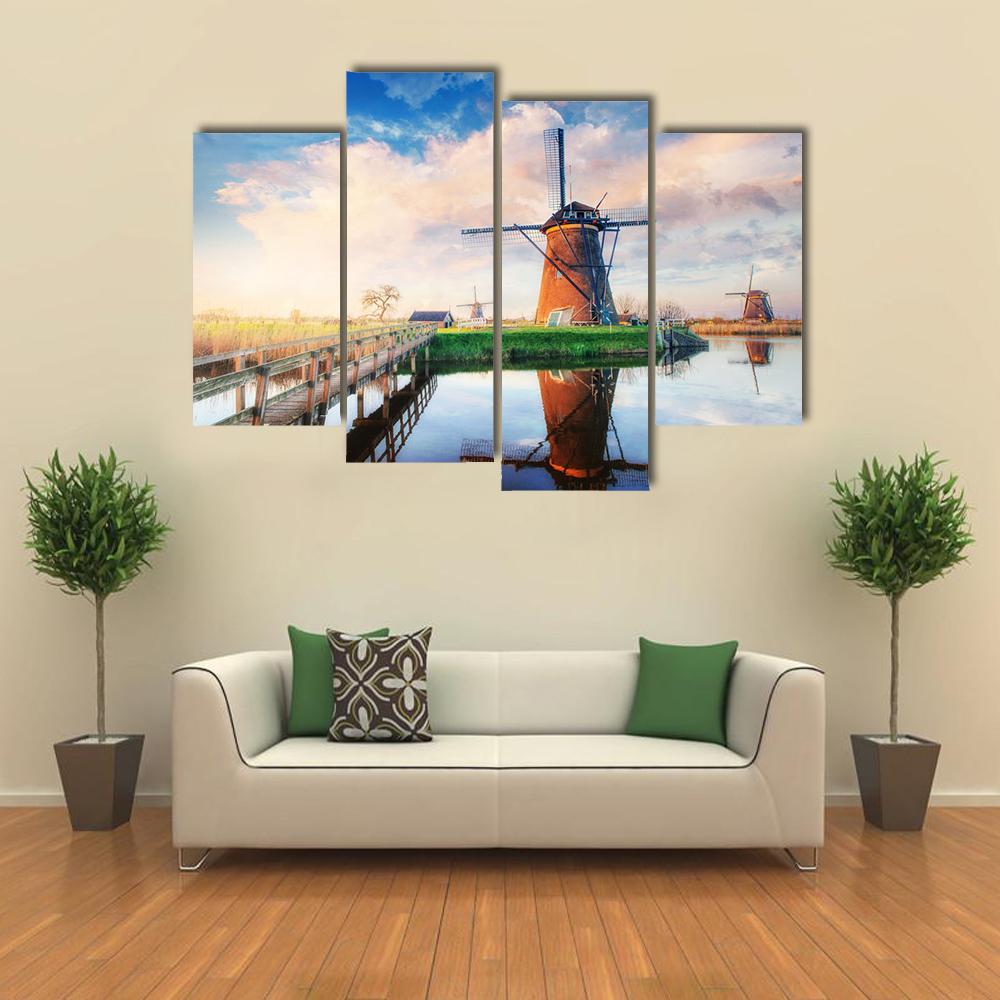Dutch Windmills Canvas Wall Art-4 Pop-Gallery Wrap-34" x 20"-Tiaracle