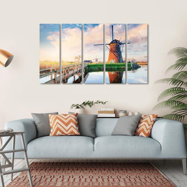 Dutch Windmills Canvas Wall Art-5 Horizontal-Gallery Wrap-22" x 12"-Tiaracle