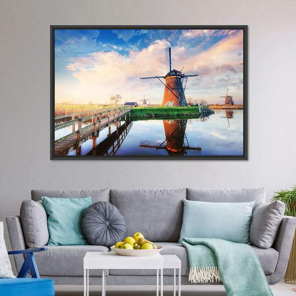 Dutch Windmills Canvas Wall Art-3 Horizontal-Gallery Wrap-25" x 16"-Tiaracle