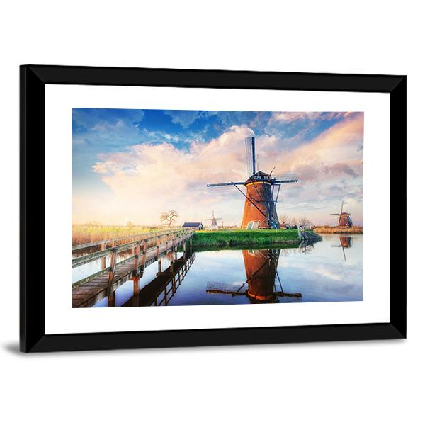 Dutch Windmills Canvas Wall Art-3 Horizontal-Gallery Wrap-25" x 16"-Tiaracle
