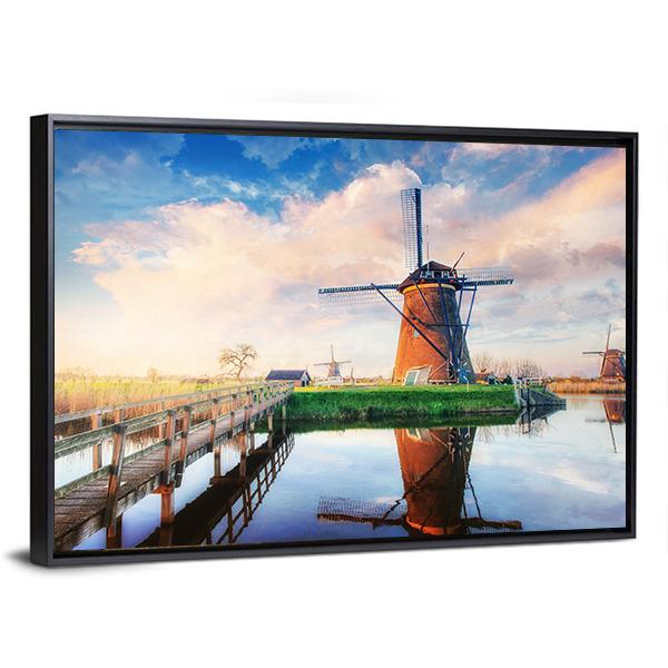 Dutch Windmills Canvas Wall Art-5 Horizontal-Gallery Wrap-22" x 12"-Tiaracle