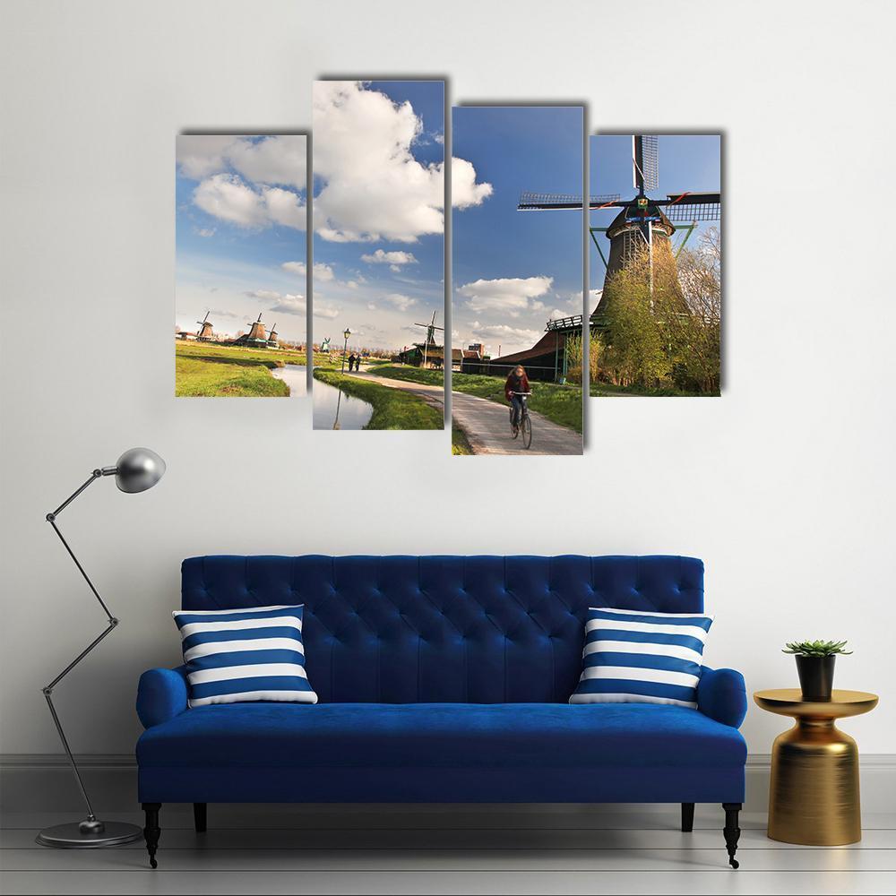 Dutch Windmills In Amsterdam Canvas Wall Art-4 Pop-Gallery Wrap-50" x 32"-Tiaracle