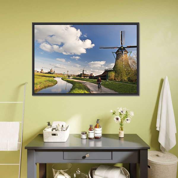 Dutch Windmills In Amsterdam Canvas Wall Art-3 Horizontal-Gallery Wrap-25" x 16"-Tiaracle