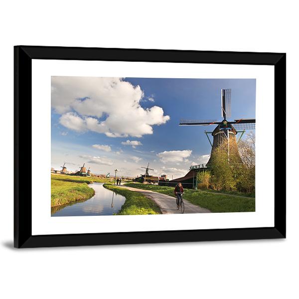 Dutch Windmills In Amsterdam Canvas Wall Art-3 Horizontal-Gallery Wrap-25" x 16"-Tiaracle