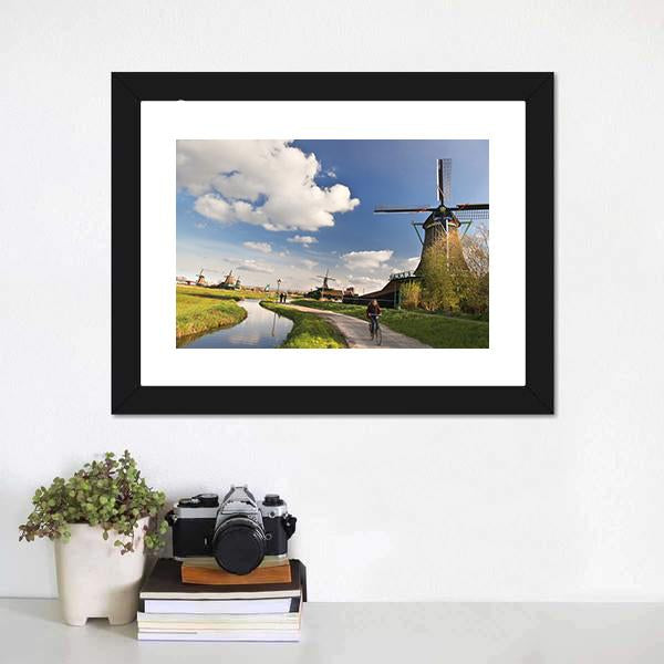 Dutch Windmills In Amsterdam Canvas Wall Art-3 Horizontal-Gallery Wrap-25" x 16"-Tiaracle