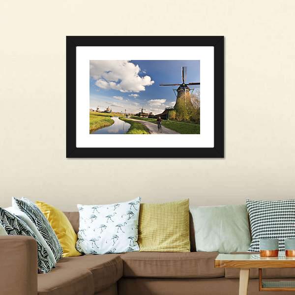 Dutch Windmills In Amsterdam Canvas Wall Art-1 Piece-Framed Print-20" x 16"-Tiaracle