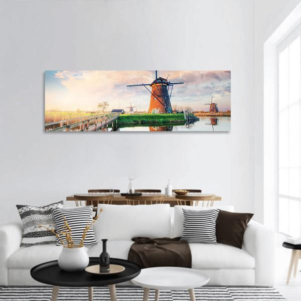 Dutch Windmills Panoramic Canvas Wall Art-1 Piece-36" x 12"-Tiaracle