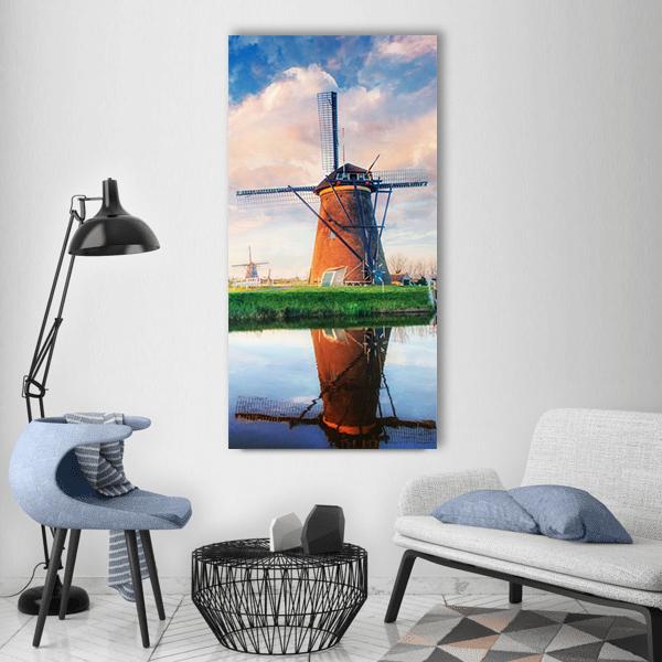 Dutch Windmills Vertical Canvas Wall Art-1 Vertical-Gallery Wrap-12" x 24"-Tiaracle