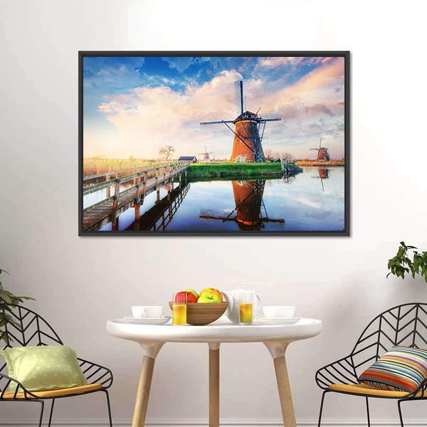Dutch Windmills Vertical Canvas Wall Art-3 Vertical-Gallery Wrap-12" x 25"-Tiaracle