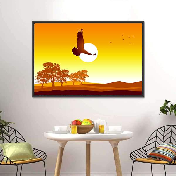 Eagle Flying At Sunrise Canvas Wall Art-1 Piece-Floating Frame-36" x 24"-Tiaracle