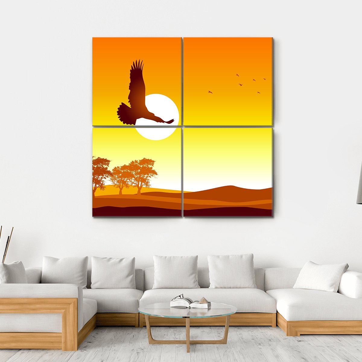 Eagle Flying At Sunrise Canvas Wall Art-4 Square-Gallery Wrap-17" x 17"-Tiaracle
