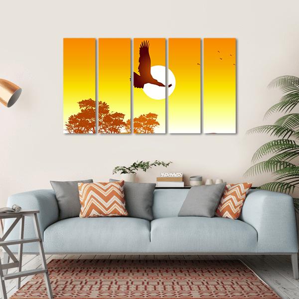 Eagle Flying At Sunrise Canvas Wall Art-5 Horizontal-Gallery Wrap-22" x 12"-Tiaracle