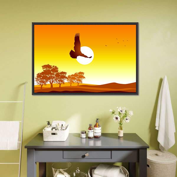 Eagle Flying At Sunrise Canvas Wall Art-5 Horizontal-Gallery Wrap-22" x 12"-Tiaracle
