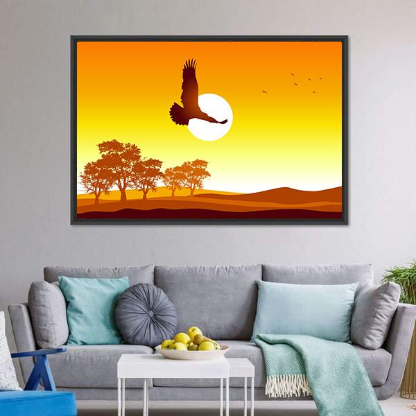 Eagle Flying At Sunrise Canvas Wall Art-5 Horizontal-Gallery Wrap-22" x 12"-Tiaracle
