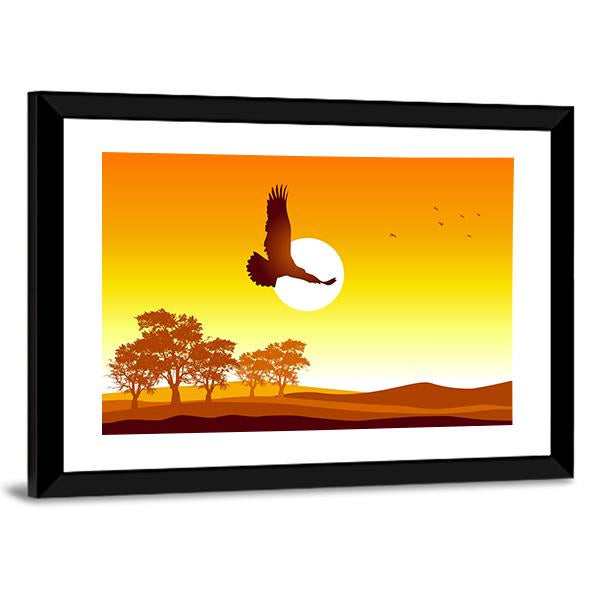 Eagle Flying At Sunrise Canvas Wall Art-5 Horizontal-Gallery Wrap-22" x 12"-Tiaracle