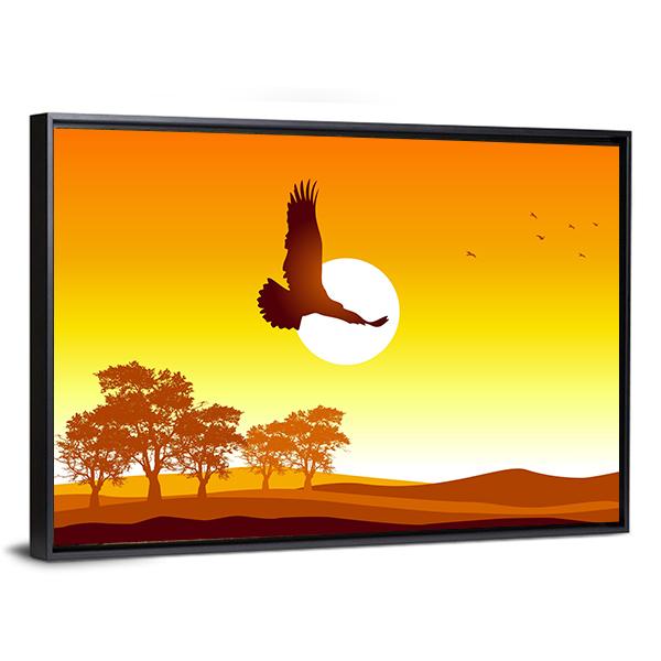 Eagle Flying At Sunrise Canvas Wall Art-5 Horizontal-Gallery Wrap-22" x 12"-Tiaracle