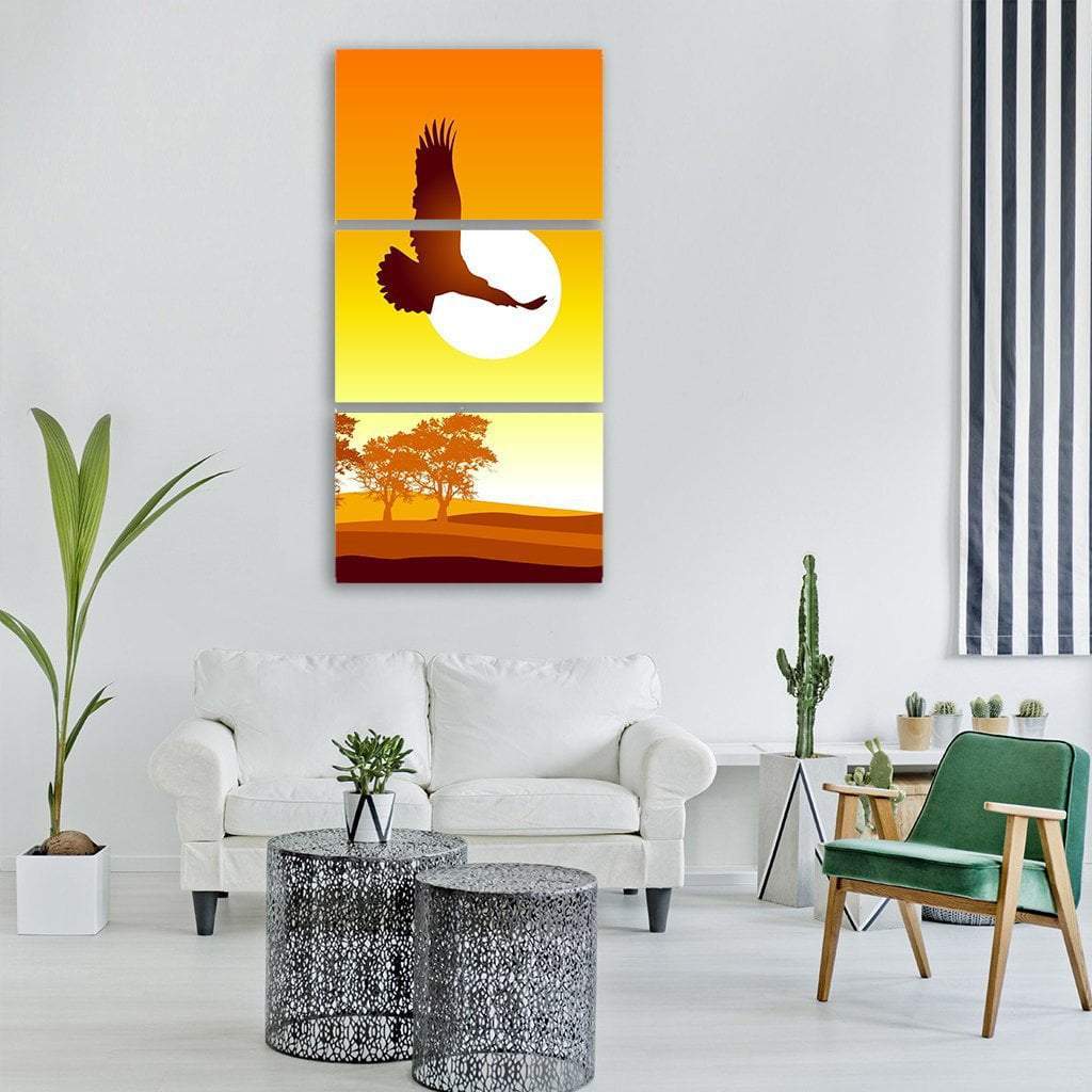 Eagle Flying At Sunrise Vertical Canvas Wall Art-3 Vertical-Gallery Wrap-12" x 25"-Tiaracle