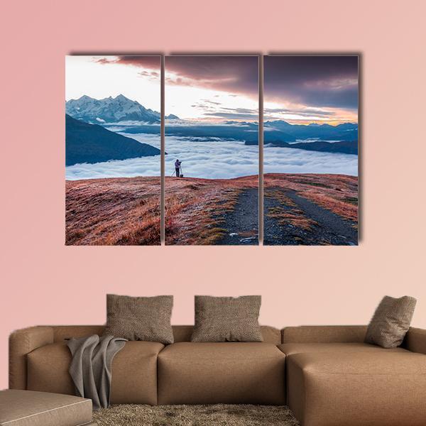 Foggy Caucasus Mountains Canvas Wall Art-3 Horizontal-Gallery Wrap-25" x 16"-Tiaracle