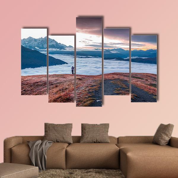 Foggy Caucasus Mountains Canvas Wall Art-5 Pop-Gallery Wrap-47" x 32"-Tiaracle