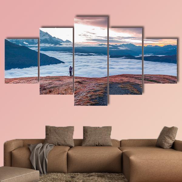 Foggy Caucasus Mountains Canvas Wall Art-5 Star-Gallery Wrap-62" x 32"-Tiaracle