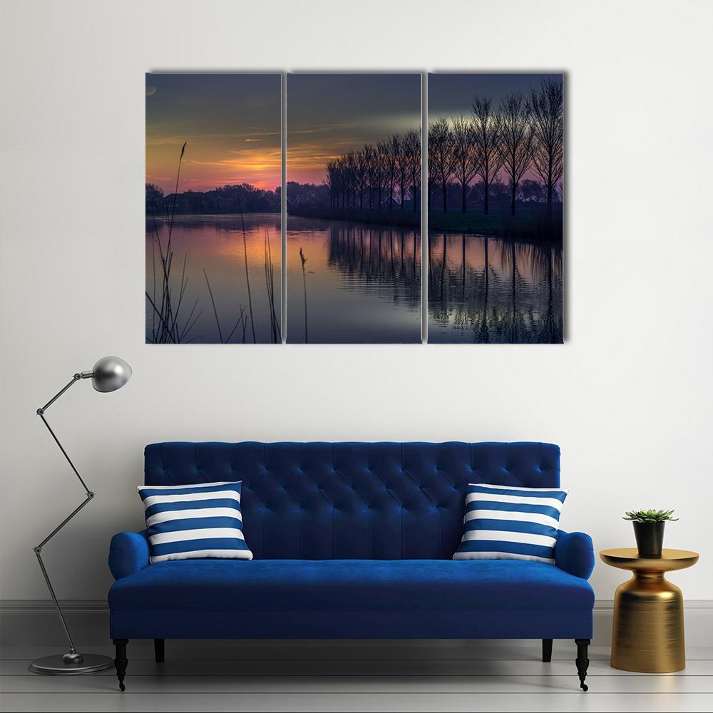 Early Morning By A Canal Canvas Wall Art-3 Horizontal-Gallery Wrap-37" x 24"-Tiaracle