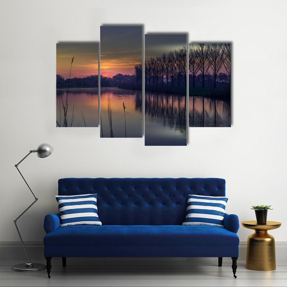 Early Morning By A Canal Canvas Wall Art-4 Pop-Gallery Wrap-50" x 32"-Tiaracle