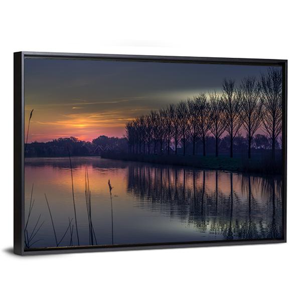 Early Morning By A Canal Canvas Wall Art-3 Horizontal-Gallery Wrap-25" x 16"-Tiaracle