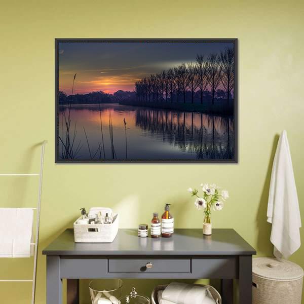 Early Morning By A Canal Canvas Wall Art-3 Horizontal-Gallery Wrap-25" x 16"-Tiaracle