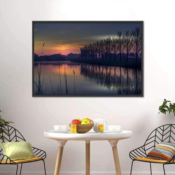 Early Morning By A Canal Canvas Wall Art-1 Piece-Floating Frame-24" x 16"-Tiaracle