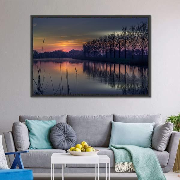 Early Morning By A Canal Canvas Wall Art-3 Horizontal-Gallery Wrap-25" x 16"-Tiaracle