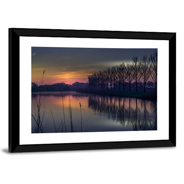 Early Morning By A Canal Canvas Wall Art-3 Horizontal-Gallery Wrap-25" x 16"-Tiaracle