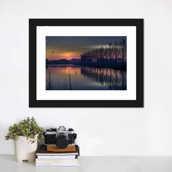 Early Morning By A Canal Canvas Wall Art-3 Horizontal-Gallery Wrap-25" x 16"-Tiaracle