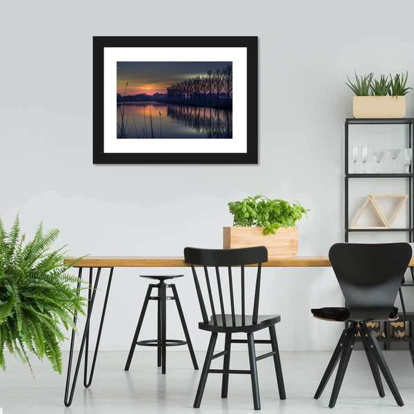 Early Morning By A Canal Canvas Wall Art-3 Horizontal-Gallery Wrap-25" x 16"-Tiaracle