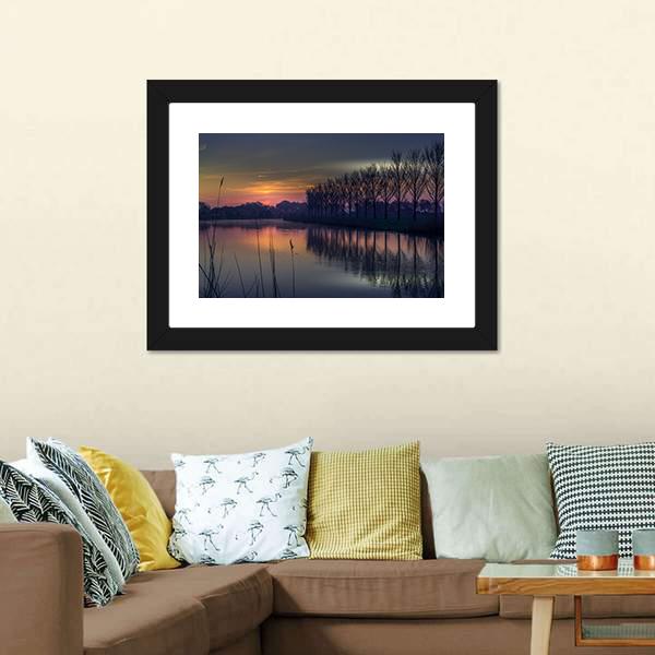 Early Morning By A Canal Canvas Wall Art-1 Piece-Framed Print-20" x 16"-Tiaracle
